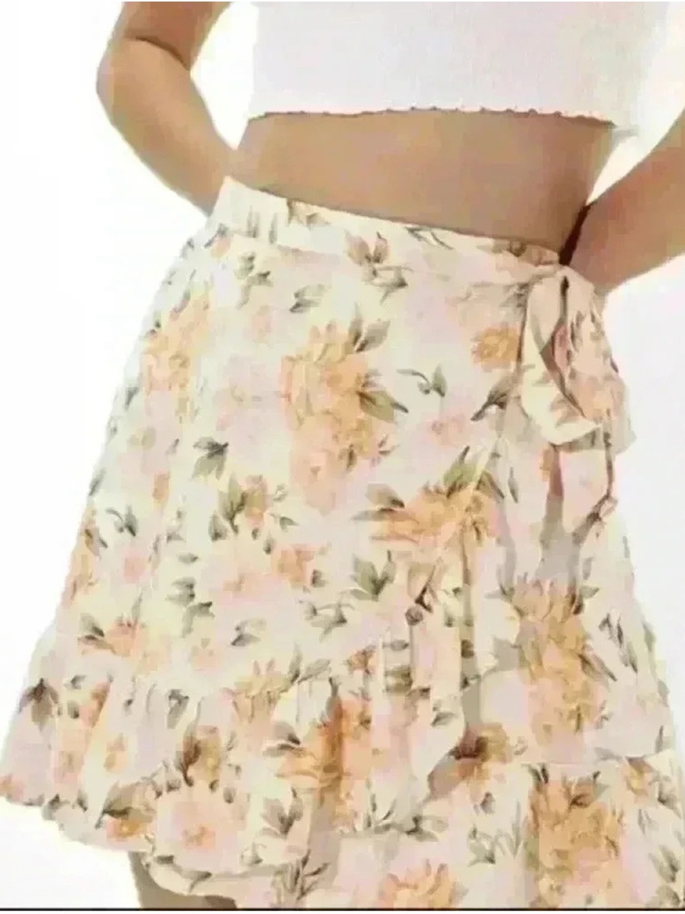 ameircan eagle faux wrap floral skirt cream pink peach size medium